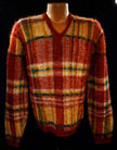 Vintage mohair sweater with classic retro shaggy plaid pattern and V-neck design