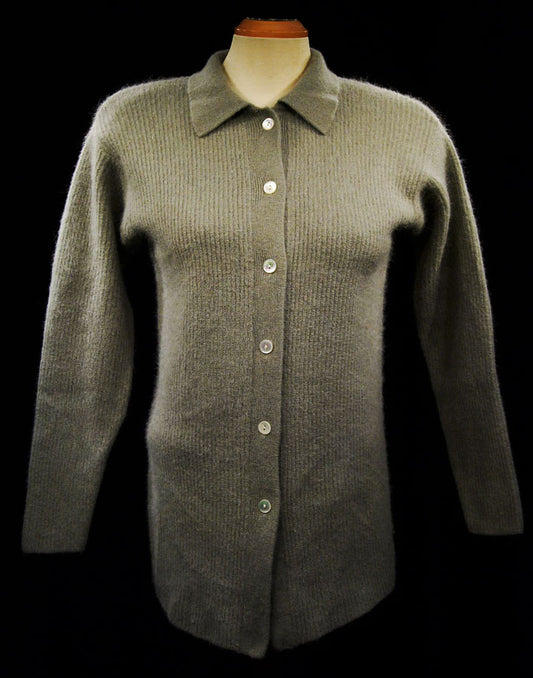 Woman's Olive-green Angora Cardigan Sweater-Shirt