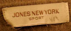 Jones New York Sport label on olive-green angora cardigan sweater