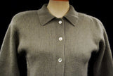 Olive-green angora cardigan sweater with lapels and button front for women