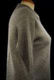 Olive-green angora cardigan sweater with 3/4-length sleeves and lapels on mannequin