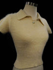 Woman's short-sleeve polo-neck angora sweater by Express with cling-fit design