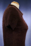 Woman's short-sleeve polo-neck angora sweater by Express with cling-fit design