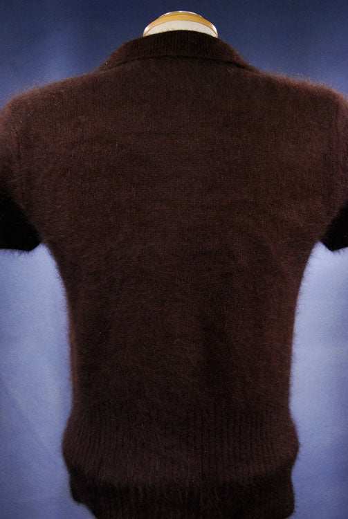 Woman's short-sleeve polo-neck angora sweater by Express with cling-fit design