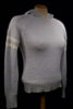 Girl's powder-blue angora sport jacket hoodie with hood and striped sleeves by Bebe Sports