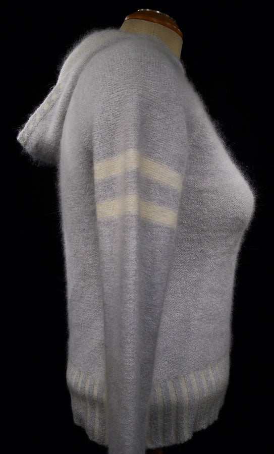 Girl's powder-blue angora sport jacket hoodie with striped sleeves by Bebe Sports, medium size