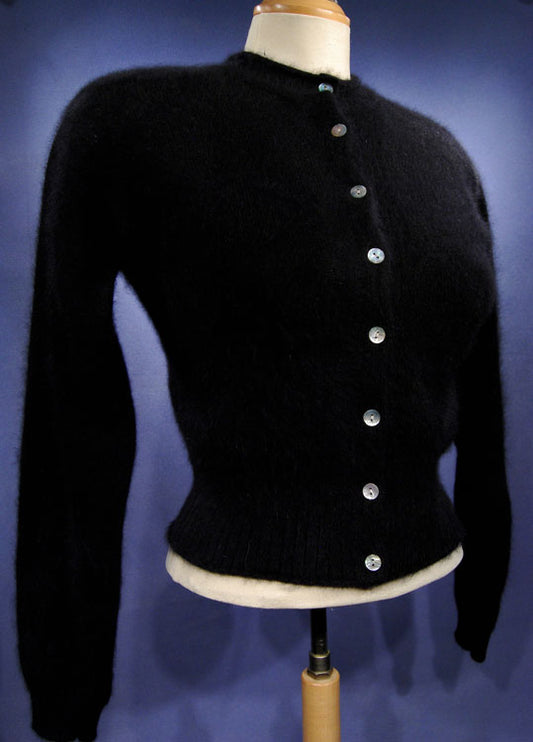 Woman's Black Angora Cardigan Sweater by Express Tricot X-Small
