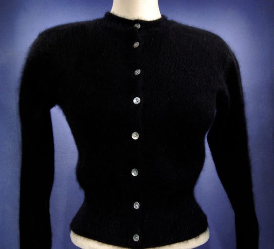 Woman's Black Angora Cardigan Sweater by Express Tricot X-Small