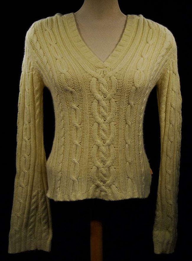 Girl's yellow cotton and angora V-neck cable knit sweater by Aeropostale