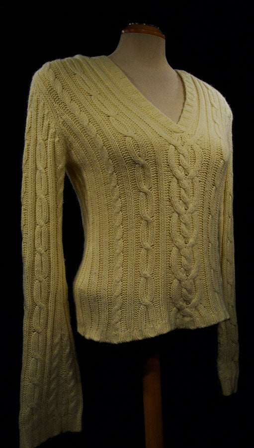 Girl's yellow cotton angora V-neck cable knit sweater by Aeropostale size 38