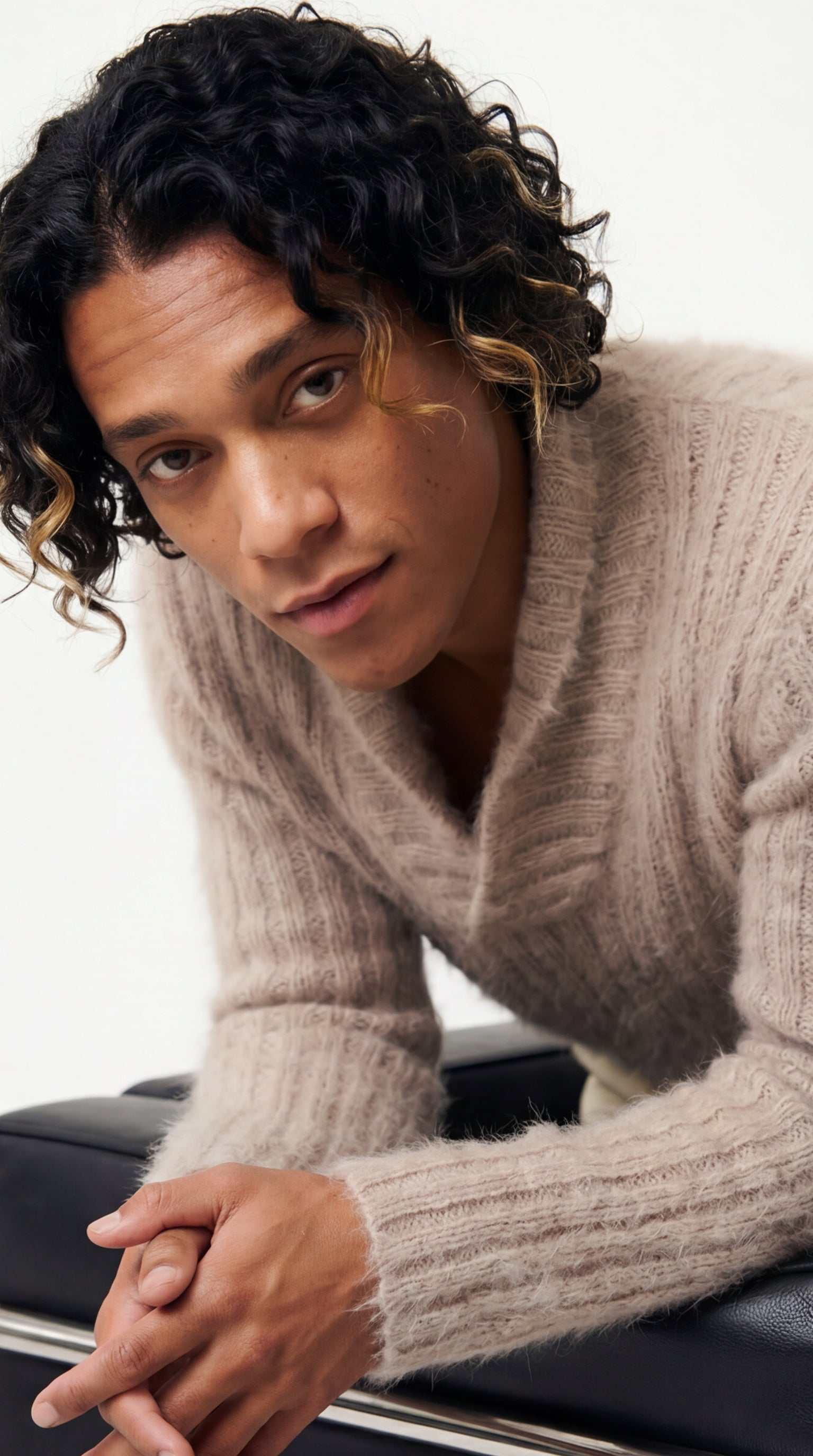 Men's GUCCI luxurious shawl-neck angora sweater in stock