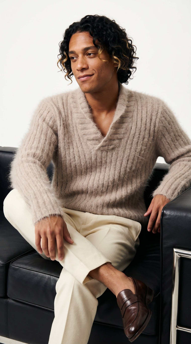 Men's GUCCI shawl-neck angora sweater in luxurious soft fabric