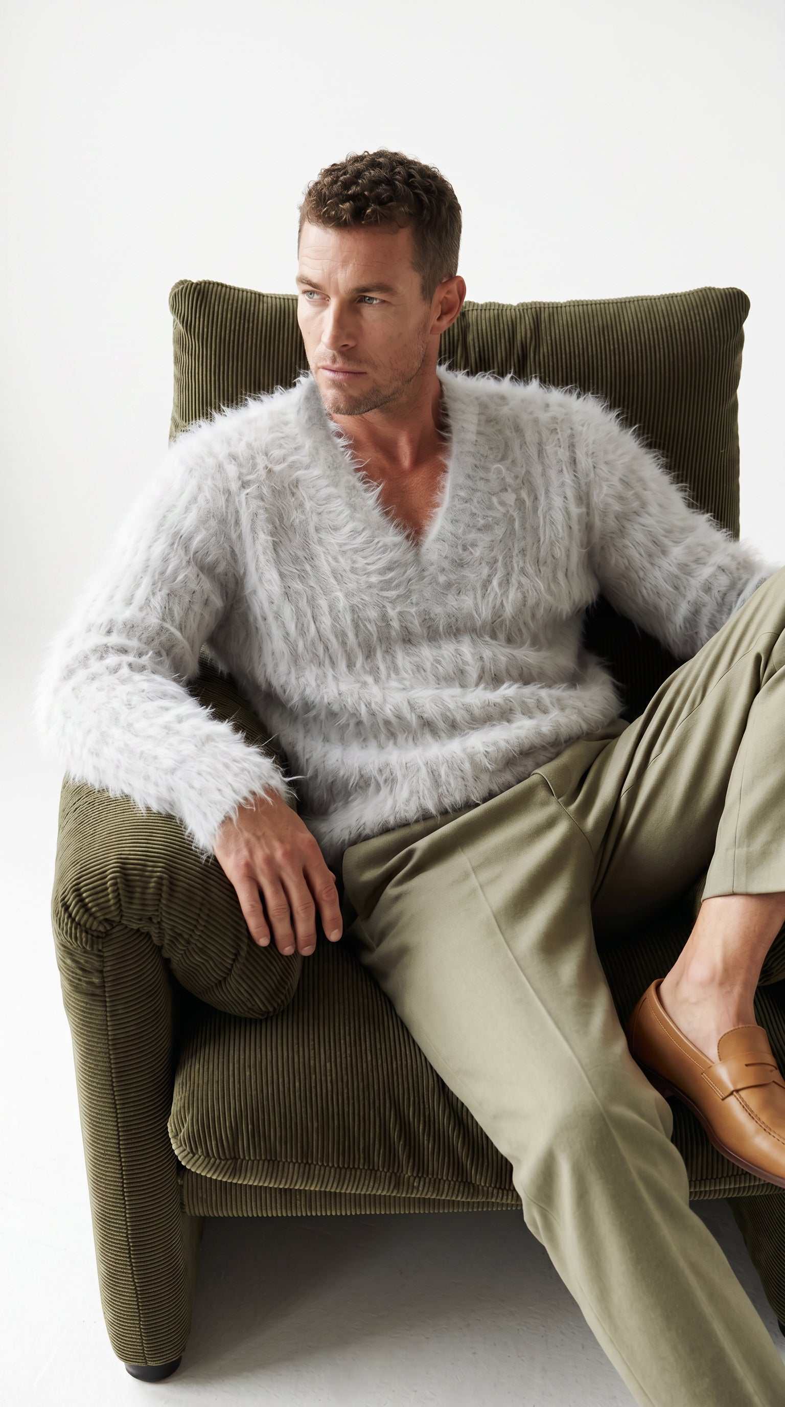 Men's GUCCI shawl-neck angora sweater in grey, luxurious and rare style