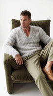Men's GUCCI shawl-neck angora sweater in grey, luxurious and rare style