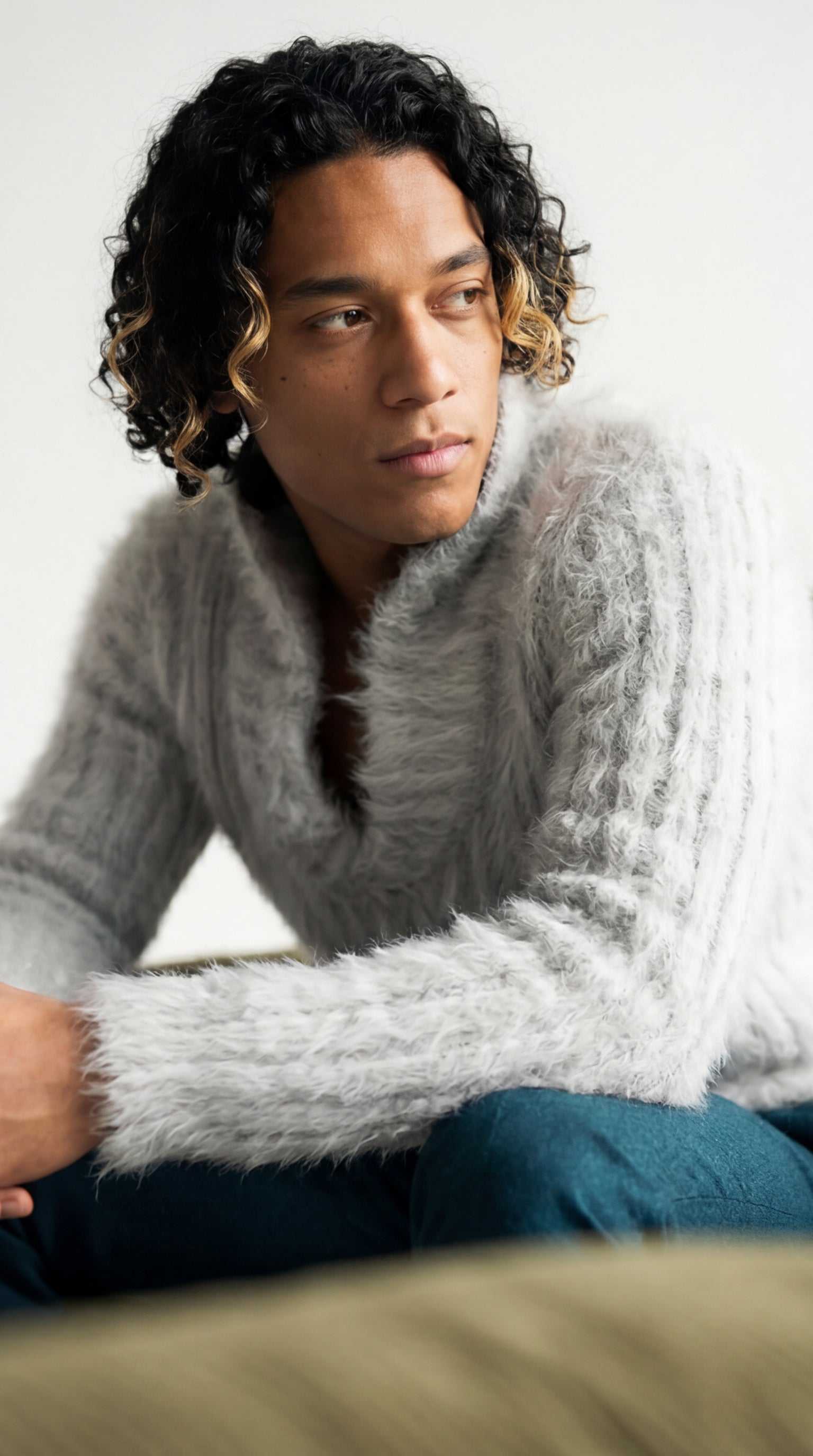 Men's GUCCI shawl-neck angora sweater in grey, rare luxury knitwear