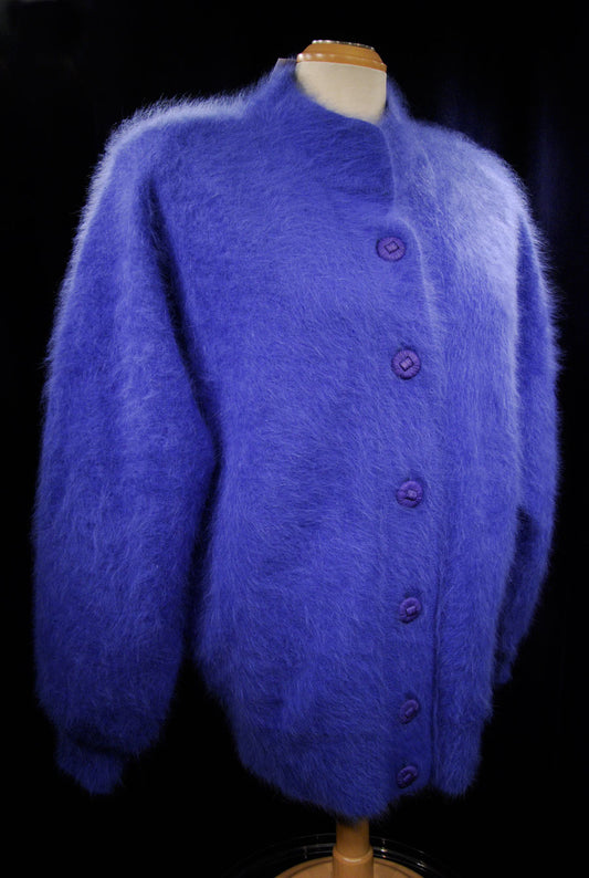 Woman's Powder-blue Angora Cardigan Sweater by Venesha
