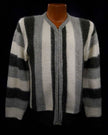 Men's retro zipper-front black grey white faux-mohair cardigan sweater by Brent Montgomery Ward in size small