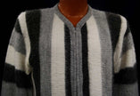 Men's retro zipper-front black grey white faux-mohair cardigan sweater by Brent Montgomery Ward small 40
