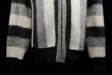 Men's retro zipper-front black grey white faux-mohair cardigan sweater by Brent Montgomery Ward small size