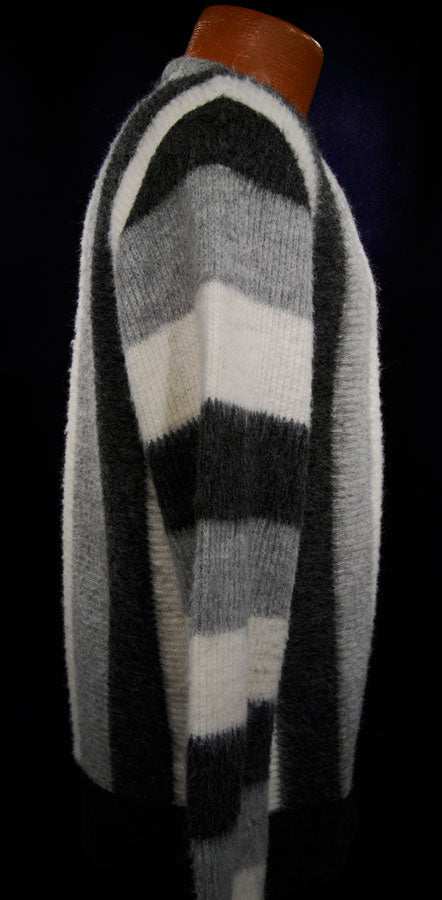 Men's Retro Zipper-front black grey white faux-mohair cardigan sweater by Brent Montgomery Ward