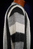 Men's retro zipper-front black grey white fuzzy faux-mohair cardigan sweater by Brent Montgomery Ward small size