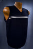 Men's retro navy blue sweater-vest with grey white stripes by Bugle Boy in size small