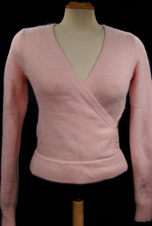 Woman's Pink Angora-Lambswool Wrap-Cardigan Sweater