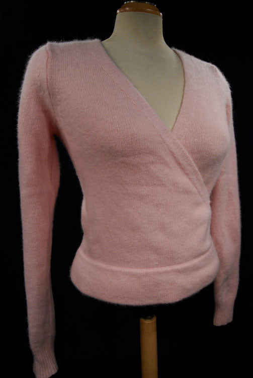 Woman's Pink Angora-Lambswool Wrap-Cardigan Sweater