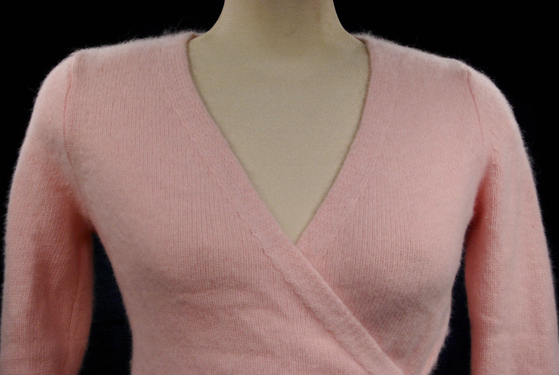 Woman's Pink Angora-Lambswool Wrap-Cardigan Sweater
