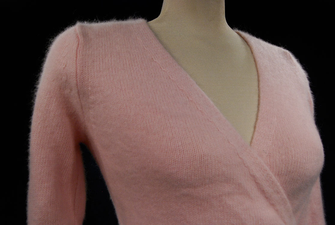 Woman's Pink Angora-Lambswool Wrap-Cardigan Sweater