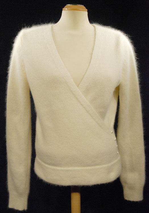 Woman's Pink Angora-Lambswool Wrap-Cardigan Sweater