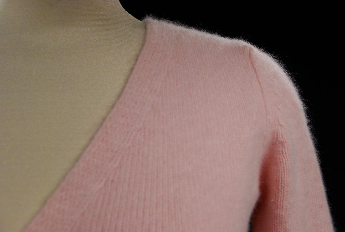 Woman's Pink Angora-Lambswool Wrap-Cardigan Sweater