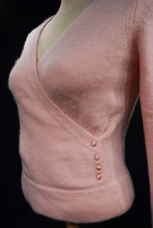 Woman's Pink Angora-Lambswool Wrap-Cardigan Sweater