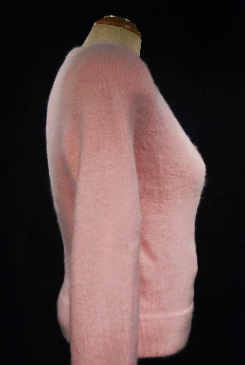 Woman's Pink Angora-Lambswool Wrap-Cardigan Sweater