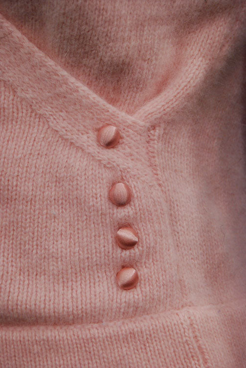 Woman's Pink Angora-Lambswool Wrap-Cardigan Sweater