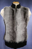 Girl's/Woman's grey and black faux-fur sleeveless vest with front zipper and rib-knit trim