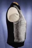 Girl's/Woman's grey and black faux-fur sleeveless vest with front zipper and rib-knit trim.