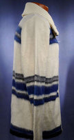 Men's retro zipper-front ivory faux-mohair cardigan with blue grey black stripes