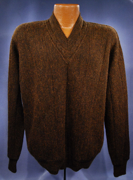 Weicher bronzefarbener Alpaka-Pullover mit V-Ausschnitt für Herren