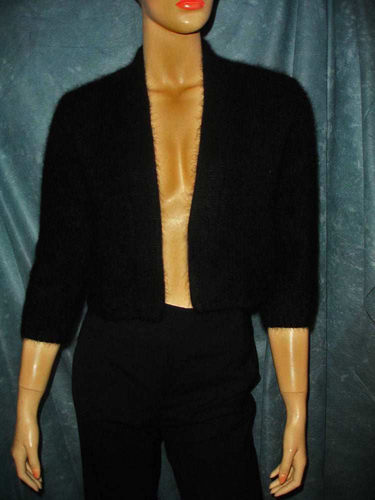 Woman's Angora Shrug cardigan sweater by Moda International for Victoria's Secret, soft cropped open-front three-quarter sleeve