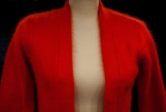 Woman's Angora Shrug cardigan sweater from Victoria Secrets by Moda International, soft open-front cropped shrug with three-quarter sleeves