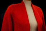 Woman's Angora Shrug cardigan sweater by Moda International for Victoria Secrets, soft open-front cropped three-quarter sleeve design