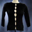 Woman's black angora cardigan sweater with unique hook and loop closures, size XX-Small