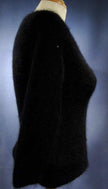 Woman's black angora cardigan sweater with unique hook and loop closures, size XX-Small