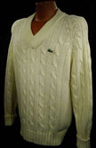 Men's classic retro ivory Izod cable-knit tennis sweater with crocodile logo