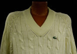 Men's classic retro ivory cable-knit Izod Lacoste tennis sweater with crocodile logo