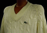 Men's classic retro ivory cable-knit Izod Tennis Sweater with crocodile logo
