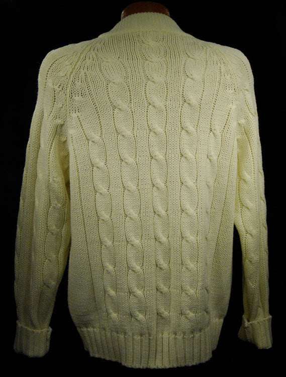 Men's classic retro ivory Izod Lacoste cable-knit tennis sweater with crocodile logo