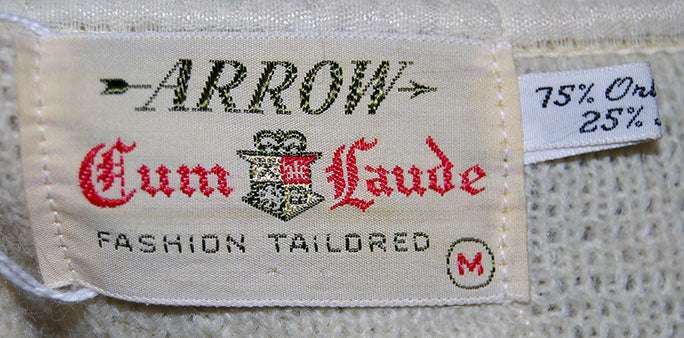 Retro ivory original mohair V-neck sweater by Arrow Cum Laude medium size