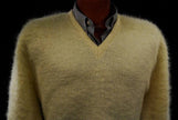 Retro ivory original mohair V-neck sweater by Arrow Cum Laude, medium size